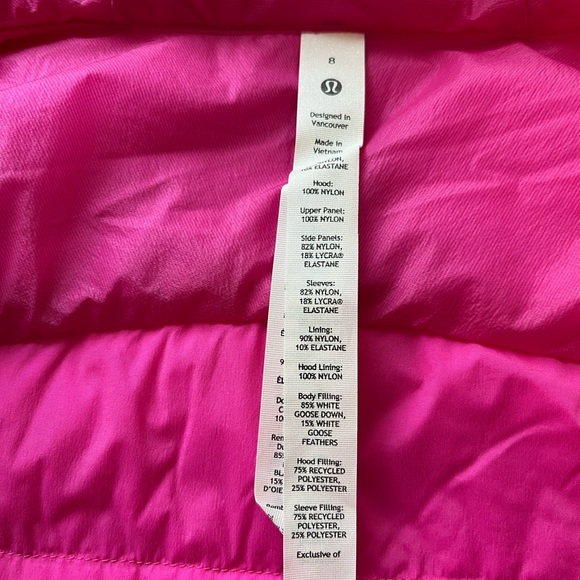 Lululemon Down for It All Jacket SONIC PINK Size 8 NWT - Picture 10 of 11
